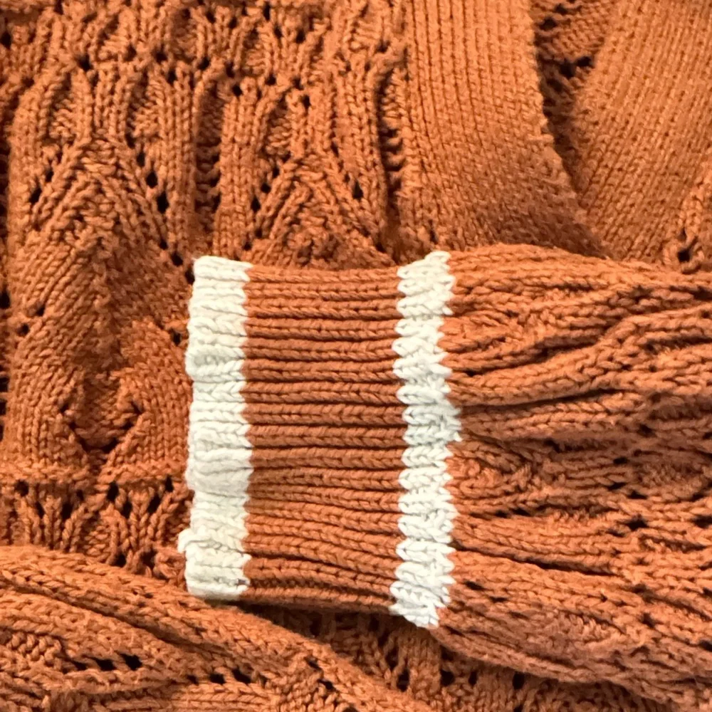 Universal Thread Rust Knit Polo Sweater with Cream Trim - retro, classic, crop - Picture 4 of 5